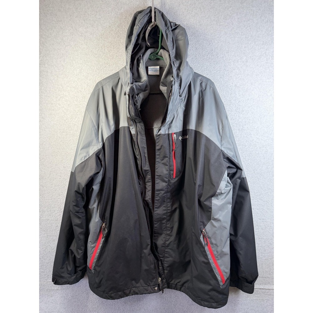Columbia Jacket Mens‎ 2XL Black Gray Interchange 3-in-1 Hooded Fleece Lined